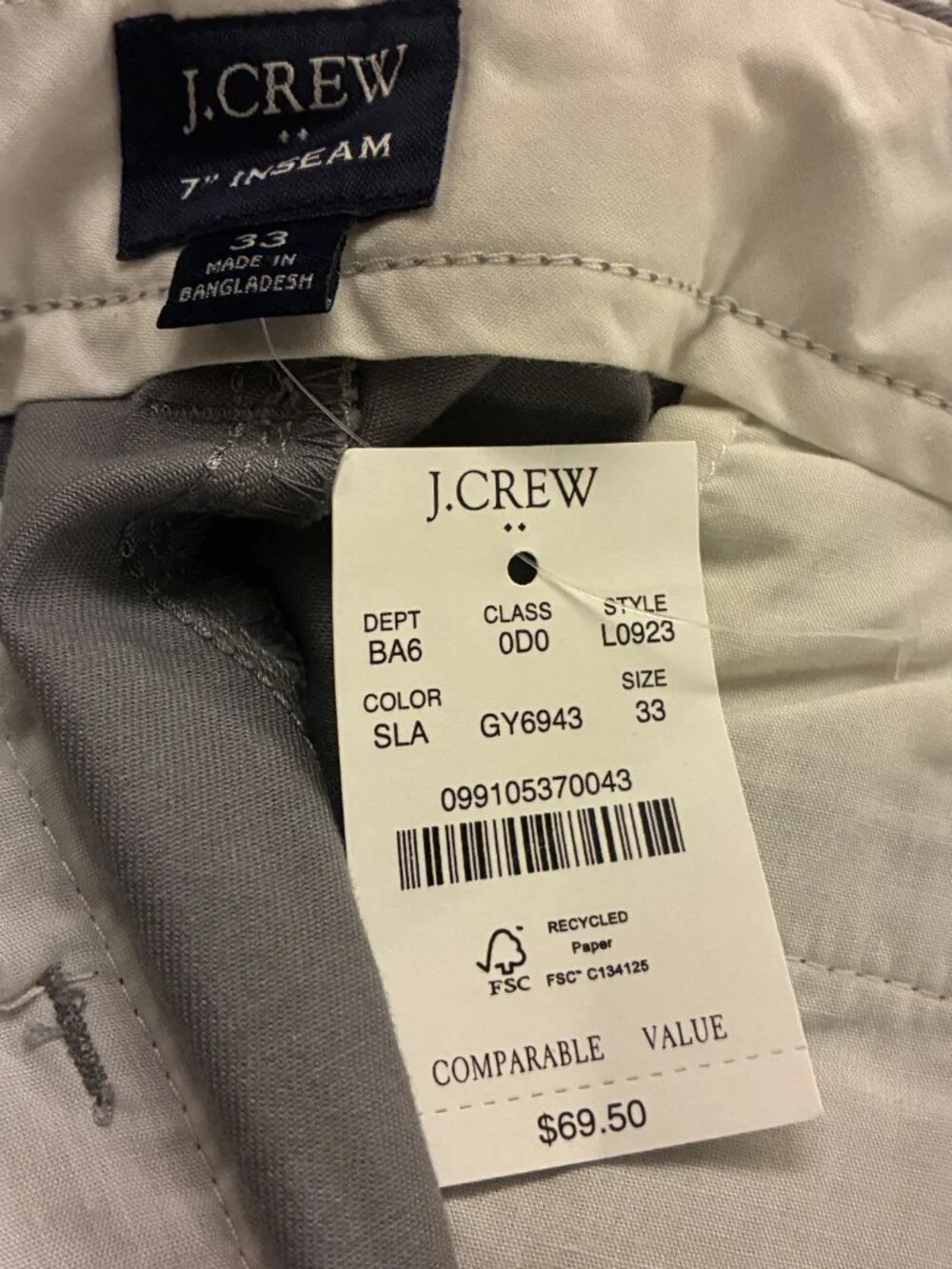 J. Crew Mercantile Men Gray Chino Flat Front Club Casual Preppy Shorts 33 NWT.